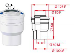 ADAPTATEUR 60/100 à 80/125 F ALU-GALVA GAZ 